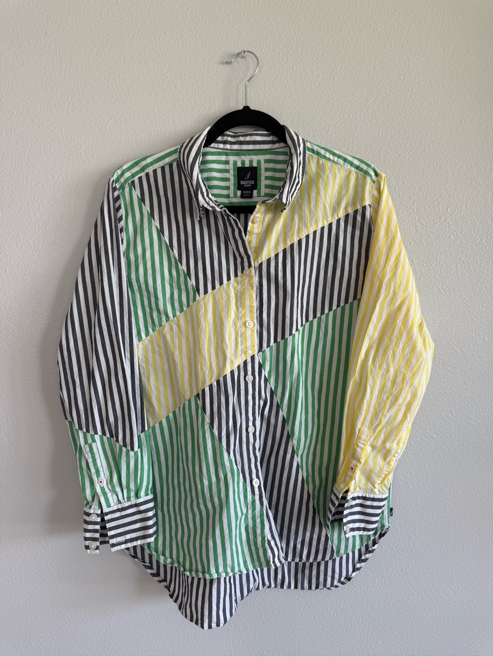 Nautica Striped Geometric Button-Down Shirt in Green, Yellow & Black